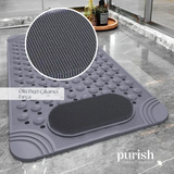 Purish | Kaymaz Banyo Paspası | Antrasit Gri | 69,5x36cm – Dikdörtgen Duş Matı, Küvet Paspası | Güçlü Vantuzlu, Su Tahliyeli, Masaj, Fırçalı | Makinede Yıkanabilir | Kaydırmaz Zemin Matı