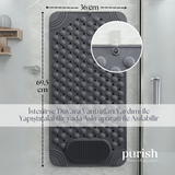 Purish | Kaymaz Banyo Paspası | Antrasit Gri | 69,5x36cm – Dikdörtgen Duş Matı, Küvet Paspası | Güçlü Vantuzlu, Su Tahliyeli, Masaj, Fırçalı | Makinede Yıkanabilir | Kaydırmaz Zemin Matı