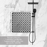 Purish | Kaymaz Banyo Paspası | Antrasit Gri | 54x54cm – Dikdörtgen Duş Matı, Küvet Paspası | Güçlü Vantuzlu, Su Tahliyeli, Yumuşak | Makinede Yıkanabilir | Kaydırmaz Zemin Matı