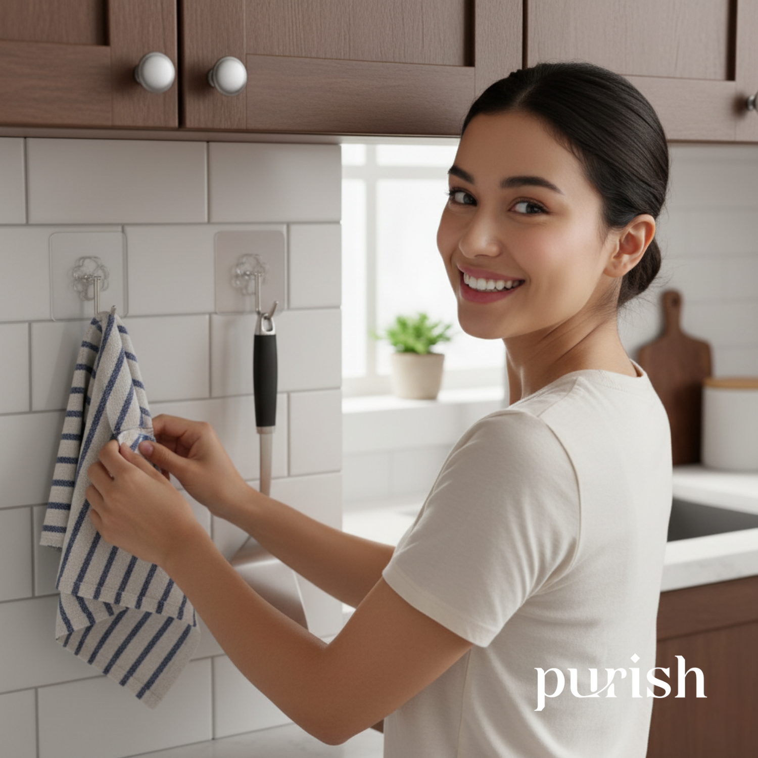 Purish | Kendinden Yapışkanlı Şeffaf Duvar Askısı | Delme Yok – İz Bırakmaz – Küçük & Dayanıklı | Banyo, Mutfak, Oturma Odası için