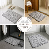 Hafızalı Köpük Banyo Paspası 60×40 cm – Kaydırmaz Tabanlı, Hızlı Kuruyan Mikrofiber, Taş Dokulu Gri Banyo Matı