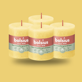 Bolsius Rustik Blok Sütun Mum - Silindir Şeklinde - Güneşli Sarı Renkli - 35 Saat Uzun Yanma Süresi - Ev Dekorasyonu - Kokusuz - Doğal Vegan Özler - 6,6 cm - 8 cm