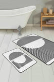 Siyah Beyaz Çizgili Desen 2’li Banyo Paspas Takımı & Mutfak Paspas Seti