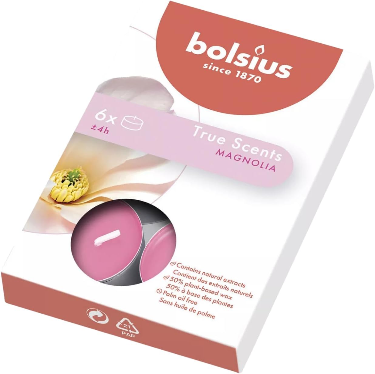 Kokulu Tealight Mum, Manolya Kokulu, Pembe Renkli, 6'lı Paket, 4 Saatlik Yanma Süresi - Ev Mumu - İç Dekorasyon -