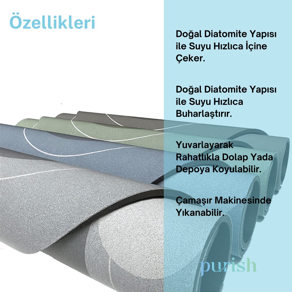 Renkli Taş Desenli Su Emici, Kaydırmaz Tabanlı, Yıkanabilir Diatom Banyo ve Abdest Paspası - Herseyben.deabdest paspasbanyo paspasları çeşitleri