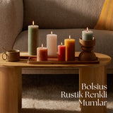 Rustik Blok Mum - Baharatlı Kahverengi - 80mm/66mm - 35 Saat Yanma Süresi (4'lü Paket ) - Herseyben.deAmbiansBlok Mumlar