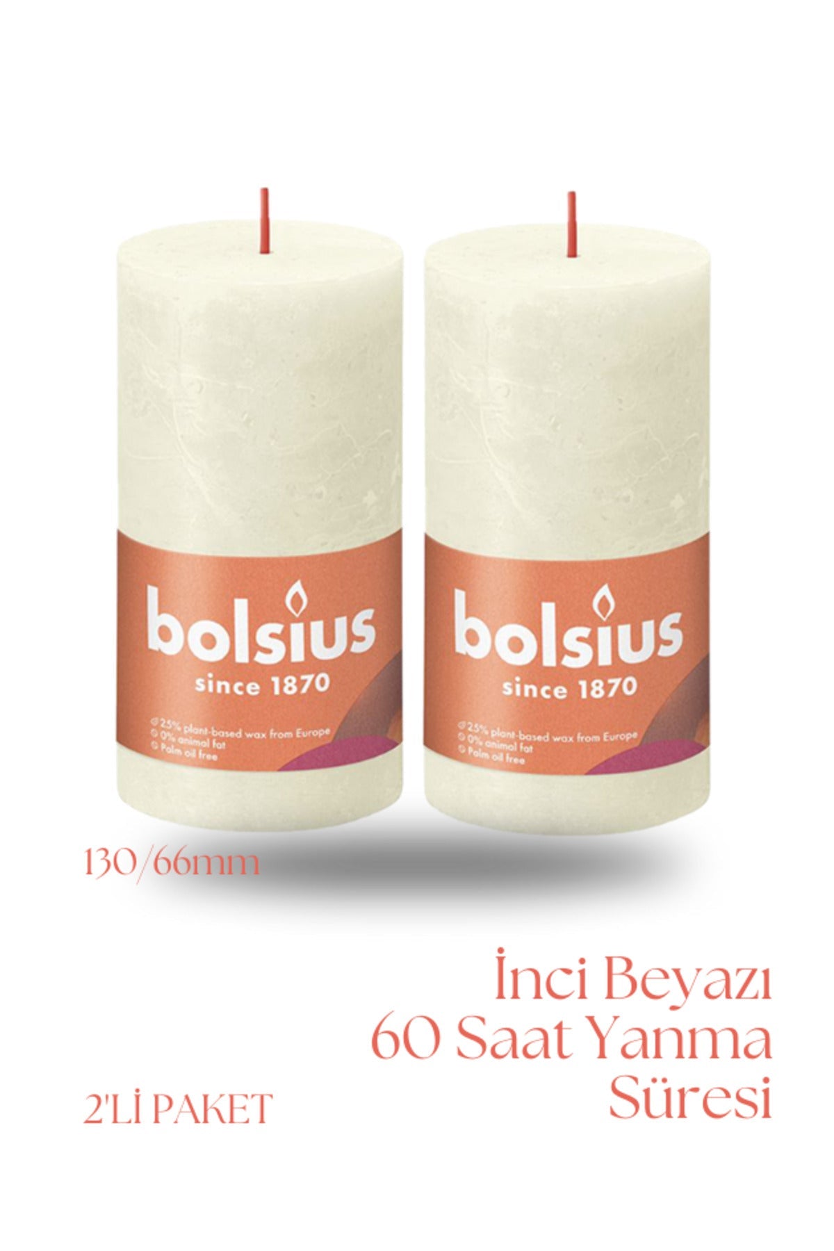 Rustik Blok Mum - İnci Beyazı - 130mm/68mm - 60 Saat Yanma Süresi (2'li Paket) - Herseyben.deAmbiansBlok Mumlar