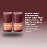 Rustik Blok Mum - Kadife Kırmızı - 130mm/68mm - 60 Saat Yanma Süresi (2'li Paket) - Herseyben.deAmbiansBlok Mumlar