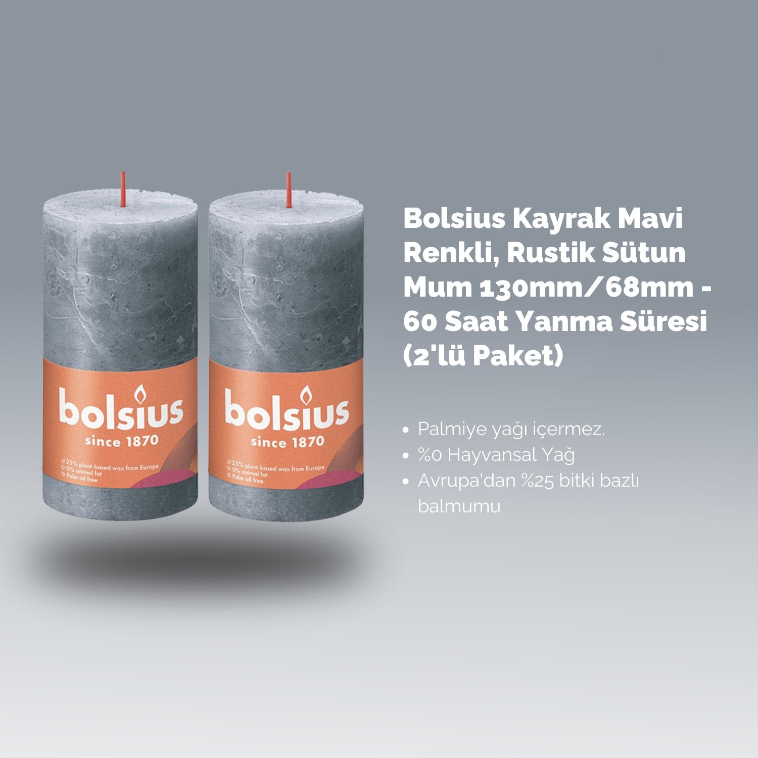 Rustik Blok Mum - Kayrak Mavi - 130mm/68mm - 60 Saat Yanma Süresi (2'li Paket) - Herseyben.deAmbiansBlok Mumlar