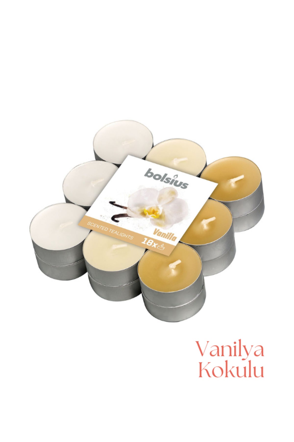 Vanilya Kokulu, Karışık Renkli 4 Saat Yanma Süreli Tealight Mum (18'li Paket) - Herseyben.de
