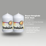 Beyaz Renkli Blok Sütun Mum - 15 Saat Yanma Süresi - 80/48mm - Herseyben.de