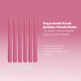 Fuşya Renkli Konik Şamdan Yemek Mumu, 7,5 Saat Yanma Süreli, 24,5 cm Uzun Mum (6'li Paket) - Herseyben.de