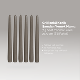 Gri Renkli Konik Şamdan Yemek Mumu, 7,5 Saat Yanma Süreli, 24,5 cm Uzun Mum (6'li Paket) - Herseyben.de