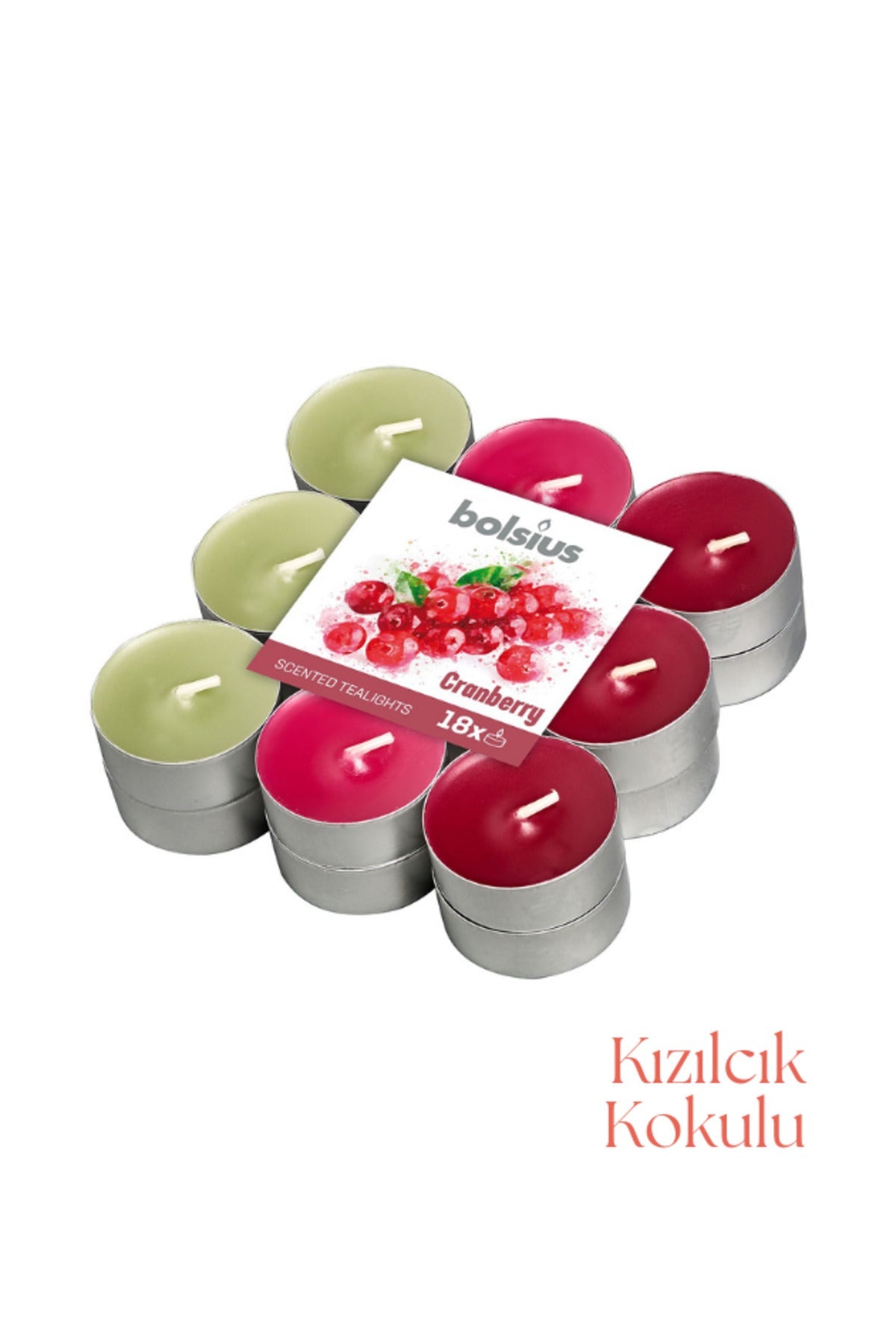 Kızılcık Kokulu, Karışık Renkli 4 Saat Yanma Süreli Tea light Mum (18'li Paket) - Herseyben.de