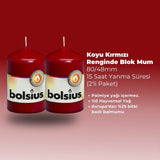 Koyu Kırmızı Renkli Blok Sütun Mum - 15 Saat Yanma Süresi - 80/48mm - Herseyben.de