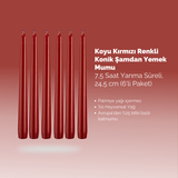 Koyu Kırmızı Renkli Konik Şamdan Yemek Mumu, 7,5 Saat Yanma Süreli, 24,5 cm Uzun Mum (6'li Paket) - Herseyben.de
