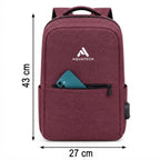Bordo Laptop Sırt Çantası, Bilgisayar Korumalı İç Bölmeli Notebook Çantası, Organizer Cepli ve USB Şarj Portlu