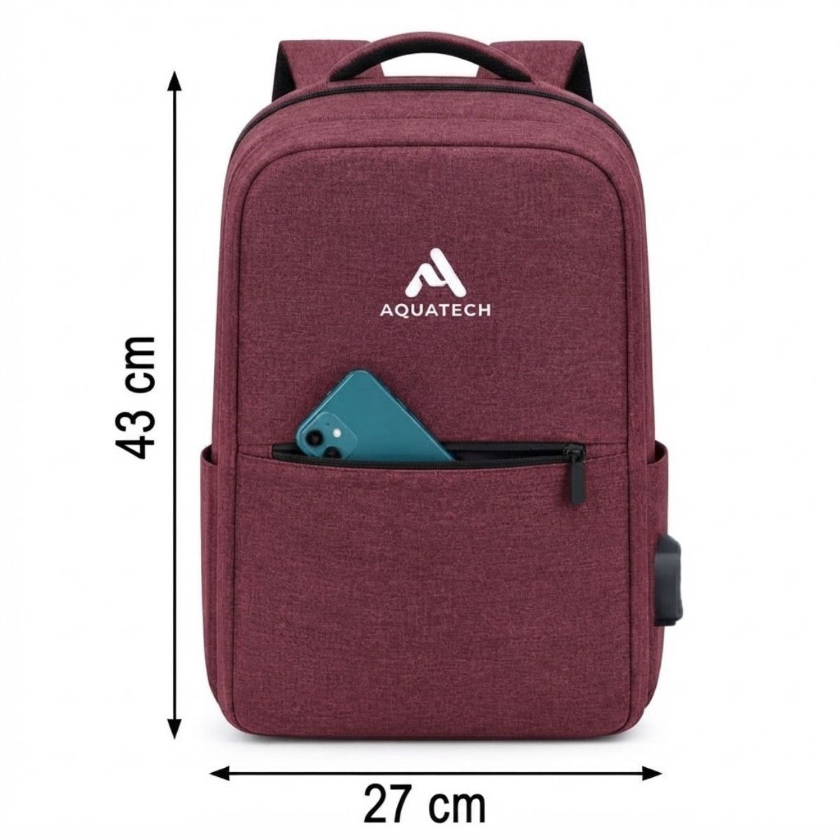 BUFFER Bordo Laptop Sırt Çantası, Bilgisayar Korumalı İç Bölmeli Notebook Çantası, Organizer Cepli ve USB Şarj Portlu