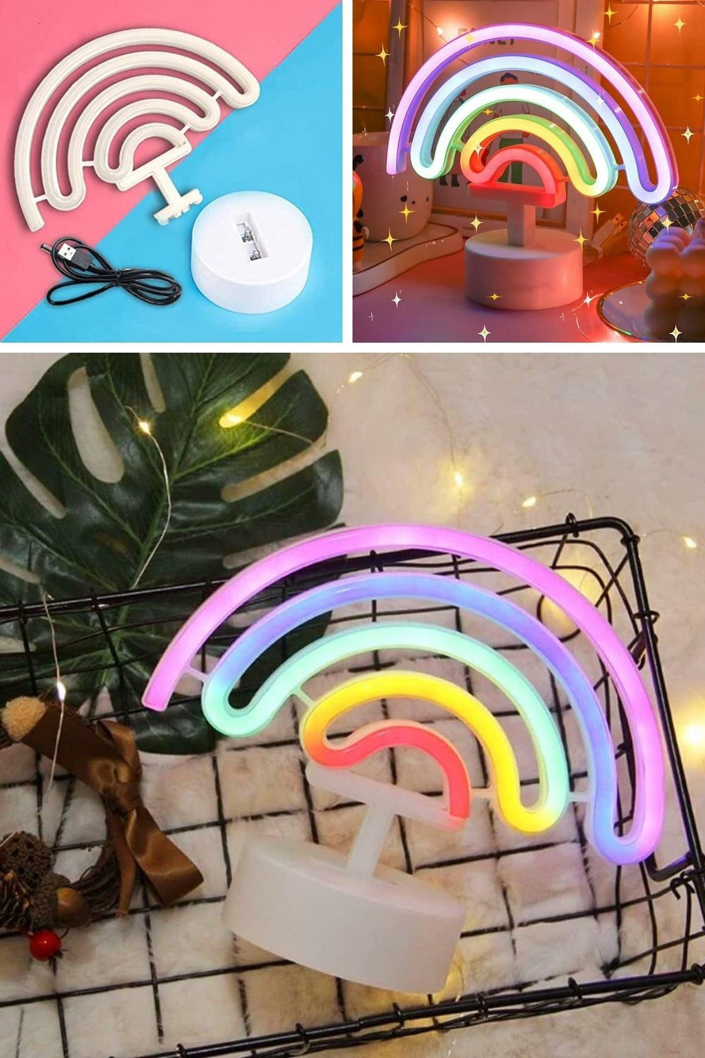 Plastik Gökkuşağı Neon LED Işık – Dekoratif Renkli Masaüstü ve Ambiyans Aydınlatması