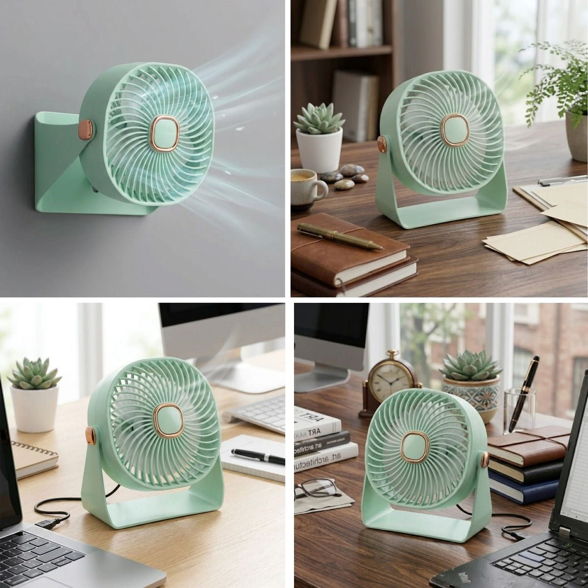 BUFFER 3 Kademeli Masaüstü Fan – Duvara Asılıp Sabitlenebilen Standlı Kaydırmaz Pedli Mini Fan ZB112