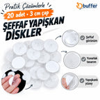 20 Adet Şeffaf Yuvarlak 3 Cm Çaplı Güçlü Disk Yapışkanlar