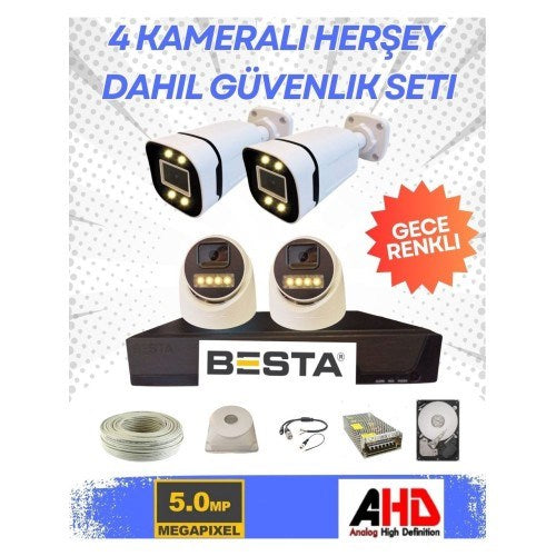 2 Iç 2 Dış 4 Kameralı Gece Renkli Sesli 5 Mp 320 GB HDD Dahil Ahd Güvenlik Kamera Seti