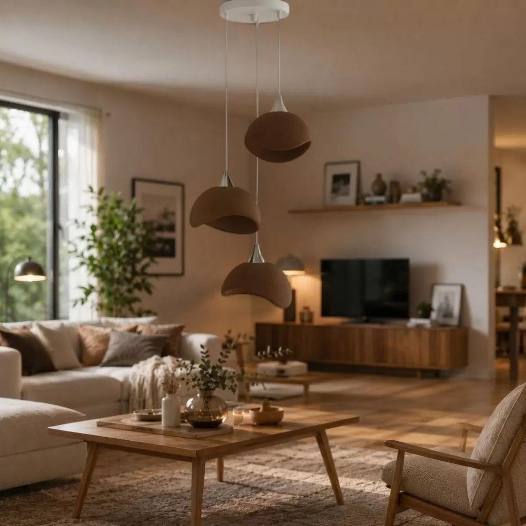 Beton Görünümlü İskandi̇nav Tarzı Salon Oturma Odası 3'lü Avize 32 X 70 Cm Kahverengi