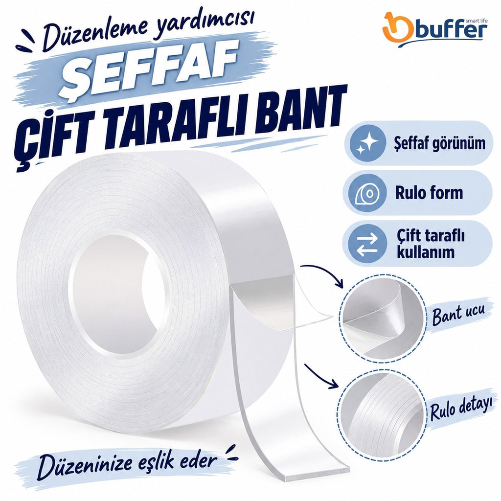 Ultra Güçlü Çift Taraflı 2 mt x 3 cm x 1 mm Nano Bant