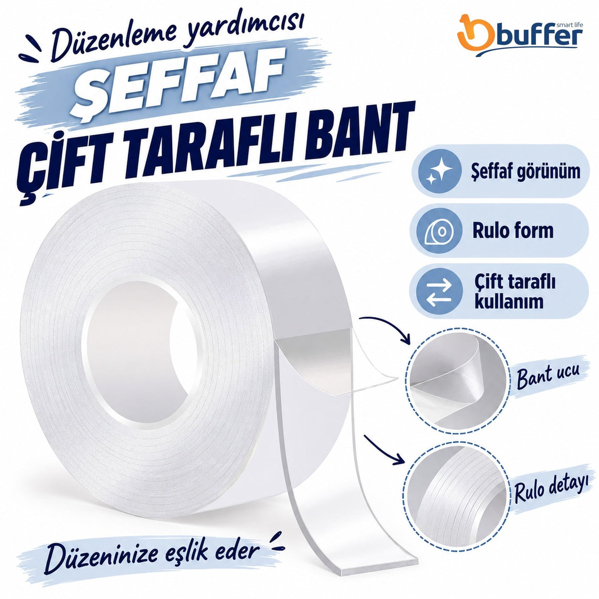 Ultra Güçlü Çift Taraflı 2 mt x 3 cm x 1 mm Nano Bant