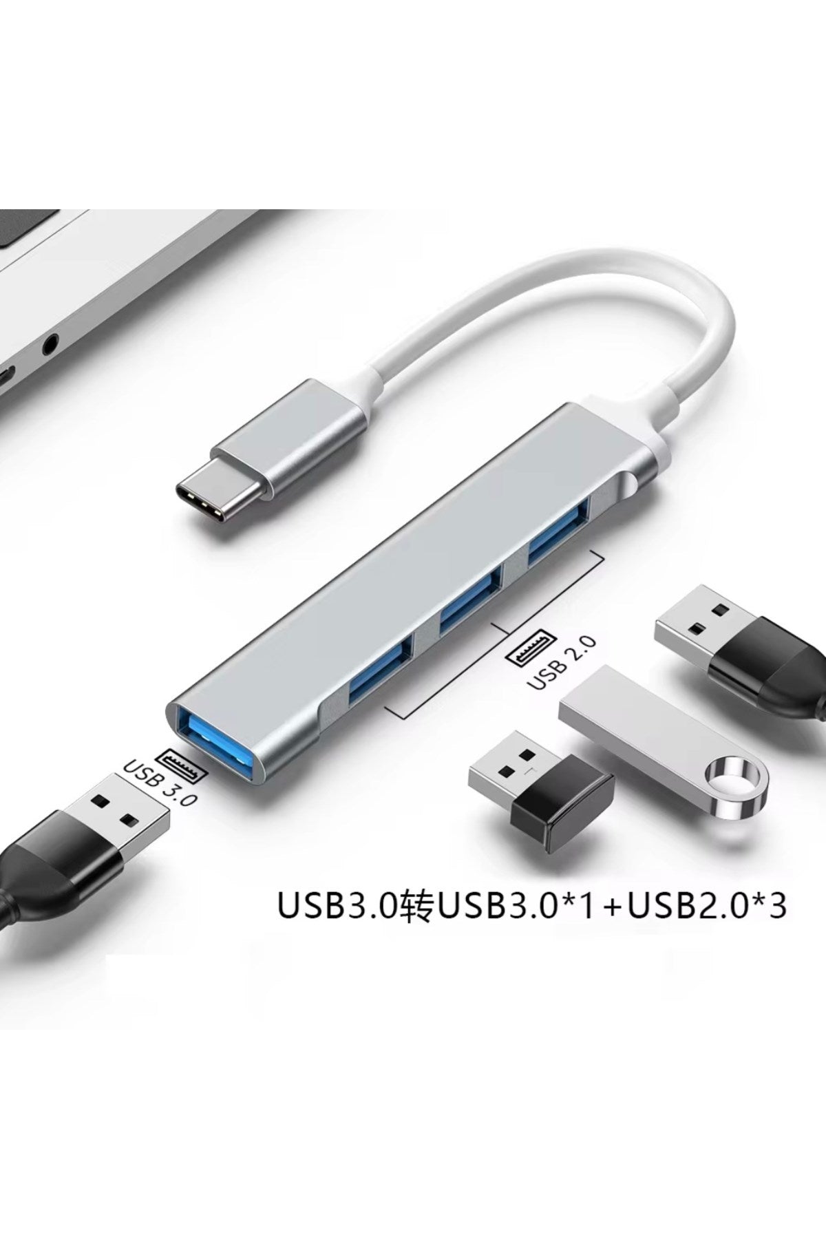 Type-C USB Çoklayıcı Hub | 1x USB 3.0 + 3x USB 2.0 | Yüksek Hızlı Dönüştürücü Adaptö