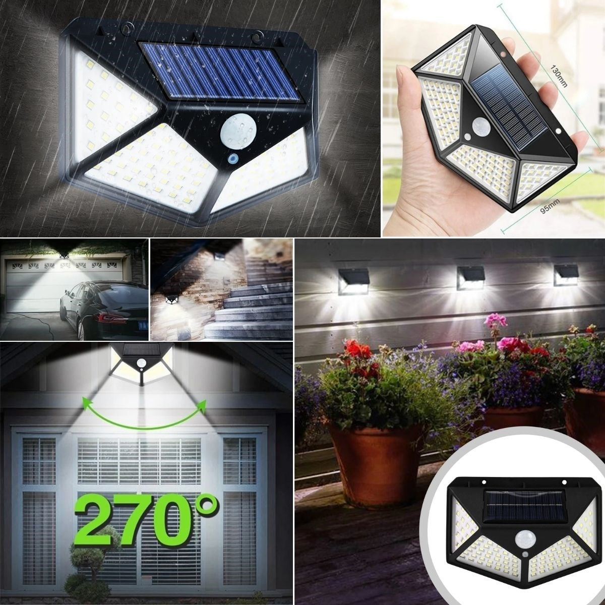 BUFFER 100 Ledli 3 Farklı Aydınlatma Ayarlı Solar Güneş Enerjili Hareket Sensörlü Bahçe Duvar Lambası