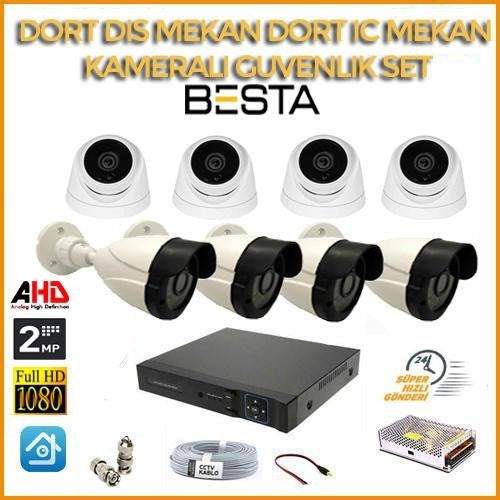 2MP 1080P 4 Dış Mekan 4 İç Mekan Kameralı Ahd Güvenlik Seti