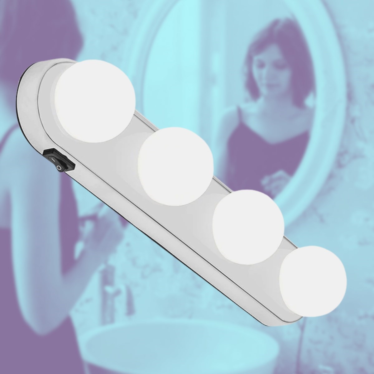 BUFFER Kablosuz Parlak Banyo Stüdyo Makyaj Aynası Işığı Pilli Vantuzlu Taşınabilir 4 Led Ampul