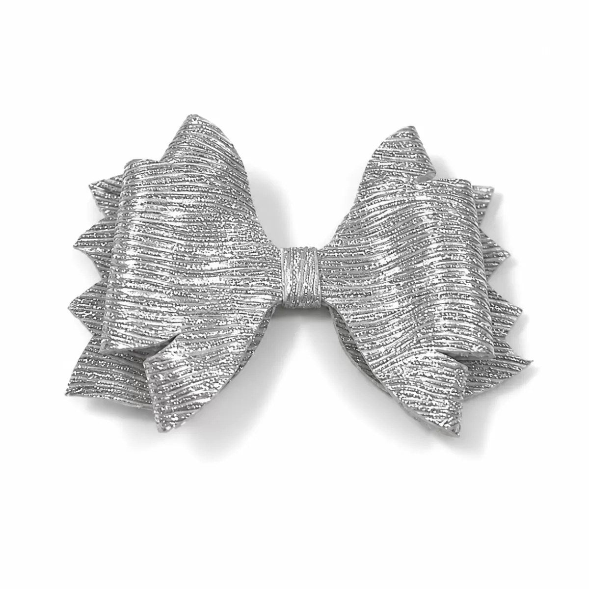 Glitter Detaylı Fiyonk Saç Tokası 9x7 Cm Gümüş Gri
