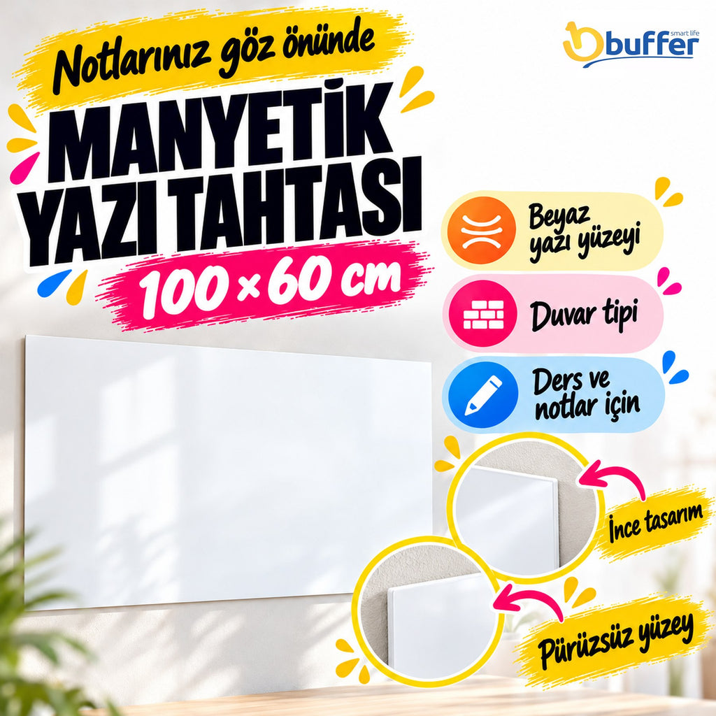 Ders Çalışma Yazı Tahtası Manyetik Duvar Stickerı 100x60 cm