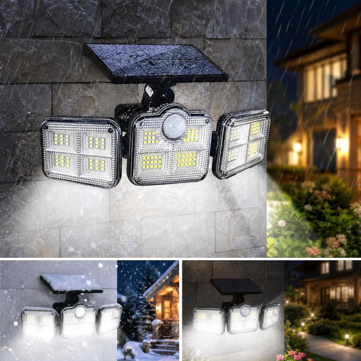 BUFFER 3'lü 122 LEDLİ Güneş Enerjili Hareket Sensörlü Aydınlatma, Dış Mekan Duvar ve Bahçe Lambası Solar LED