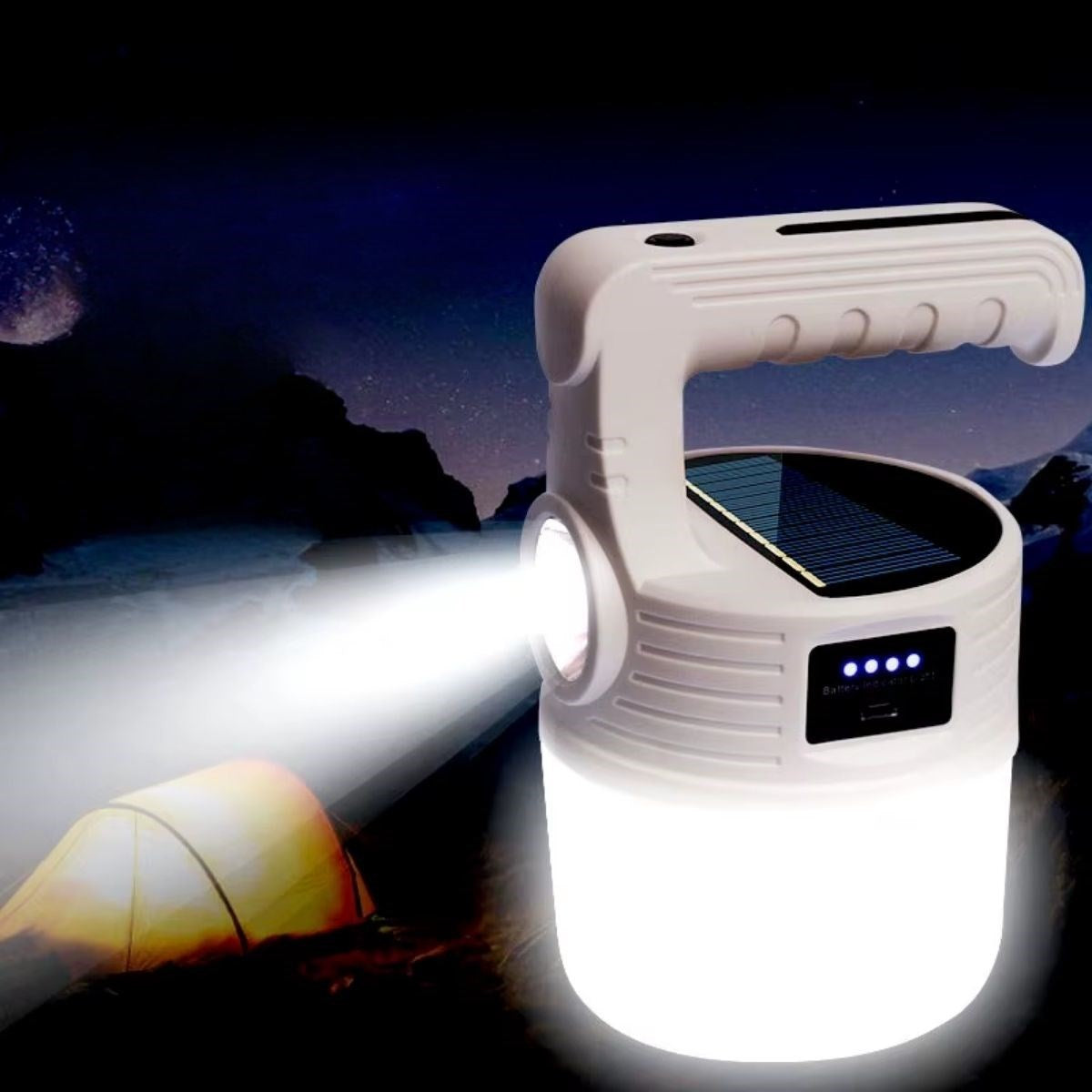 BUFFER LED Güneş Enerjili Kamp Lambası–2000 Lümen Süper Parlak, 5 Aydınlatma Modlu,USB ile Şarj Edilebilir Dış Mekan,Asılabilir Torch El Feneri