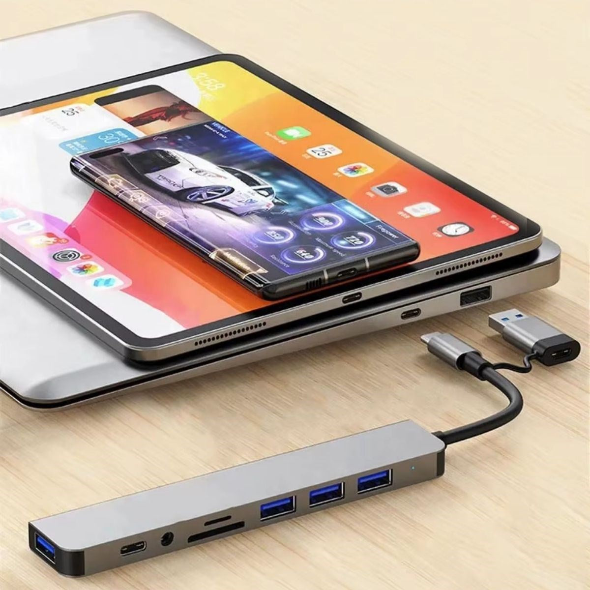 8 in 1 Usb Çevirici Notebook Macbook Type-C Uyumlu Çoklayıcı Görüntü Aktarıcı Hub