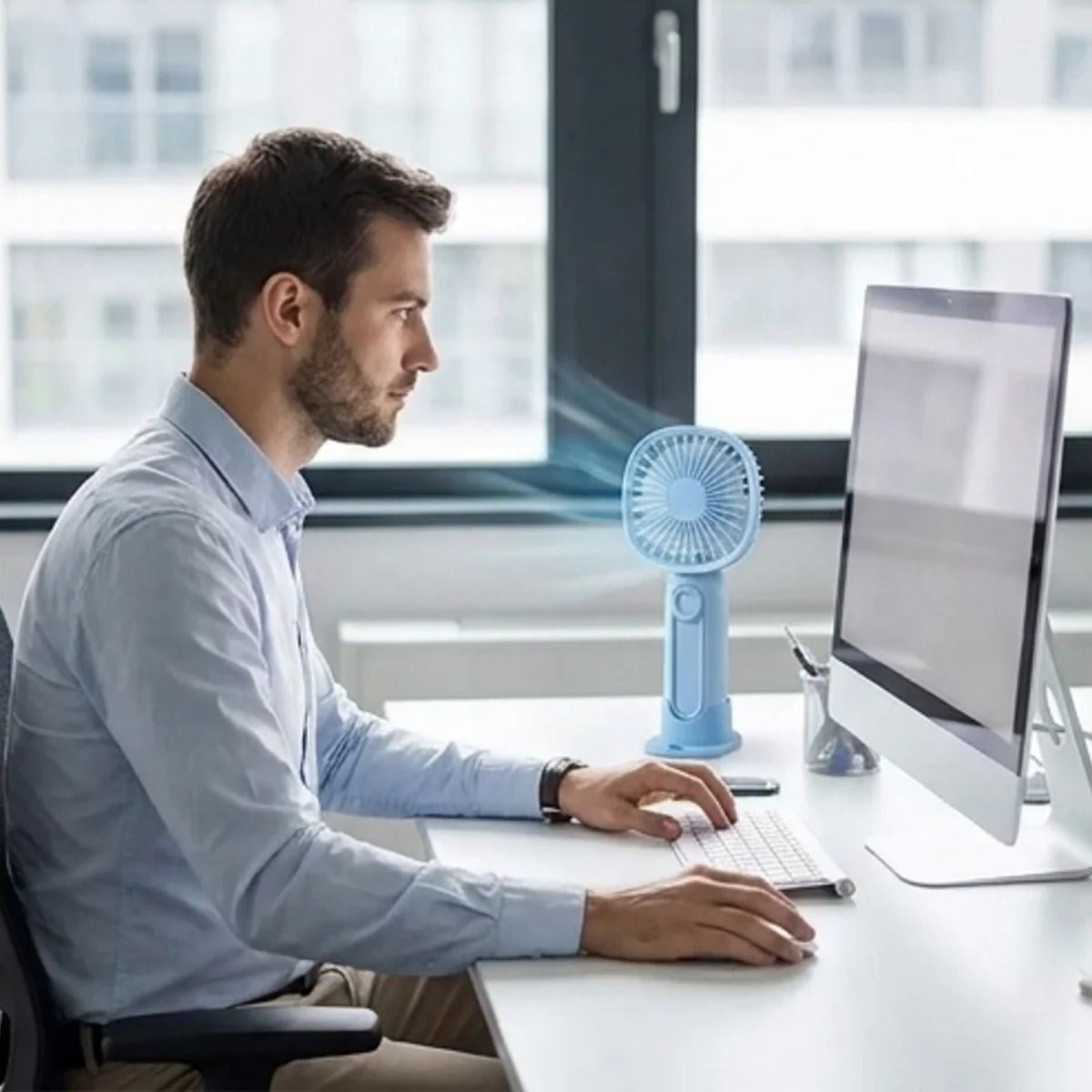 BUFFER 3 Kademeli Telefon Tutuculu Standlı Mini Fan – Tuşu Ayı Figürlü Masaüstü ve EldeKullanılabilen Taşınabilir Fan  EKL30