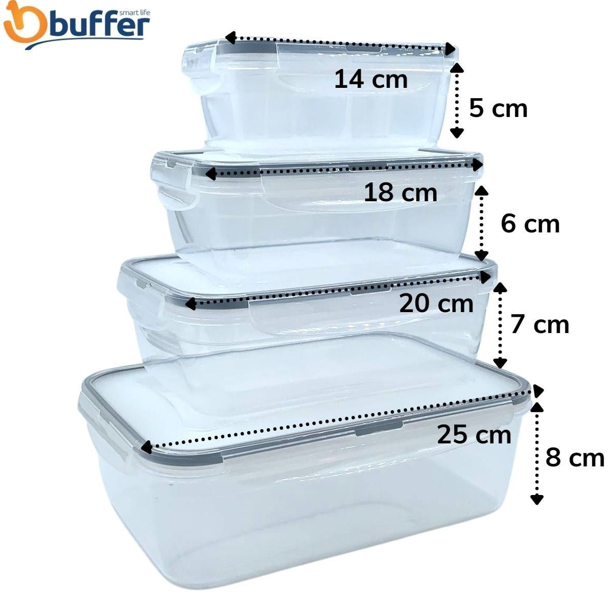 BUFFER 4lü İç İçe Sızdırmaz Contalı Kilitli Kapaklı Plastik Erzak Saklama Kapları LC315