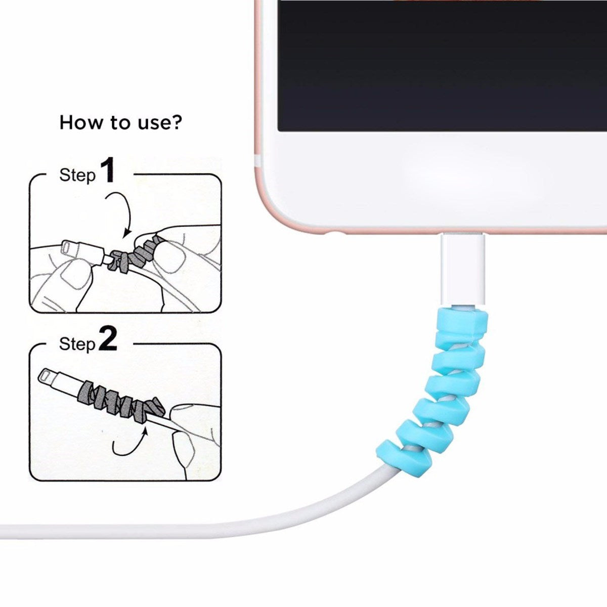 BUFFER 4lü Apple, Android Şaj Kablosu Koruyucu Silikon Spiral Yay Aparat