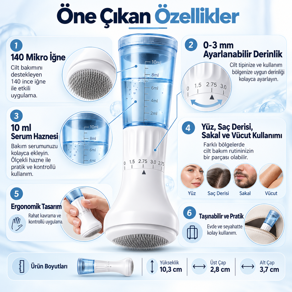 140 iğneli serum hazneli dermaroller özellikleri