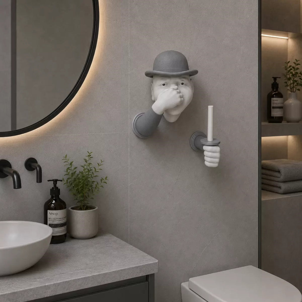 3d İnsan Figürlü Tuvalet Kağıdı Askılığı – Eğlenceli Banyo Dekoru Gri