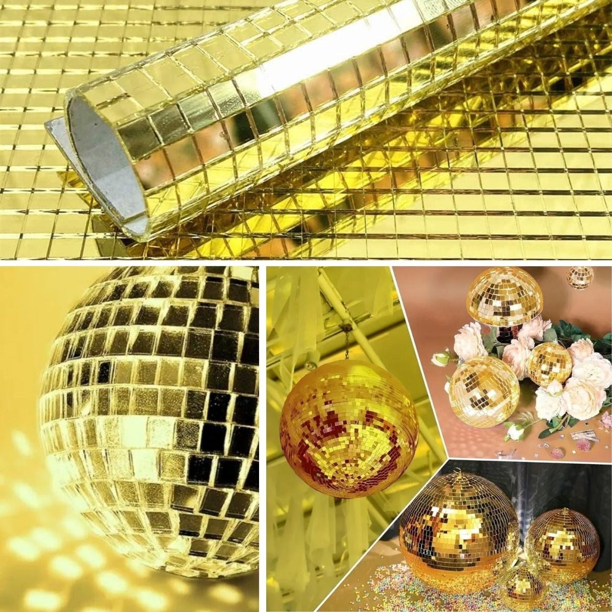 BUFFER Kare Gold Cam Mozaik Fayans Çıkartmaları El İşi Kare Cam Fayans Kendinden Yapışkanlı Aynalı Dekor Panel 30x30 Cm