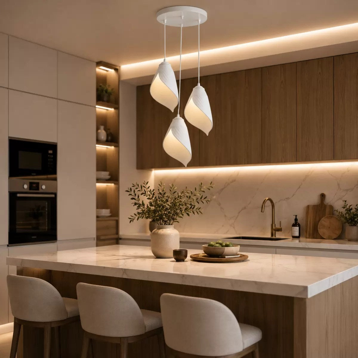Yaprak Şekilli Beton Dokulu Salon / Oturma Odası Üçlü Sarkıt Avize