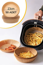 50 Adet Air Fryer Pişirme Kağıdı Tek Kullanımlık 23 Cm Yuvarlak Pişirme Kağıdı XXL PVC li