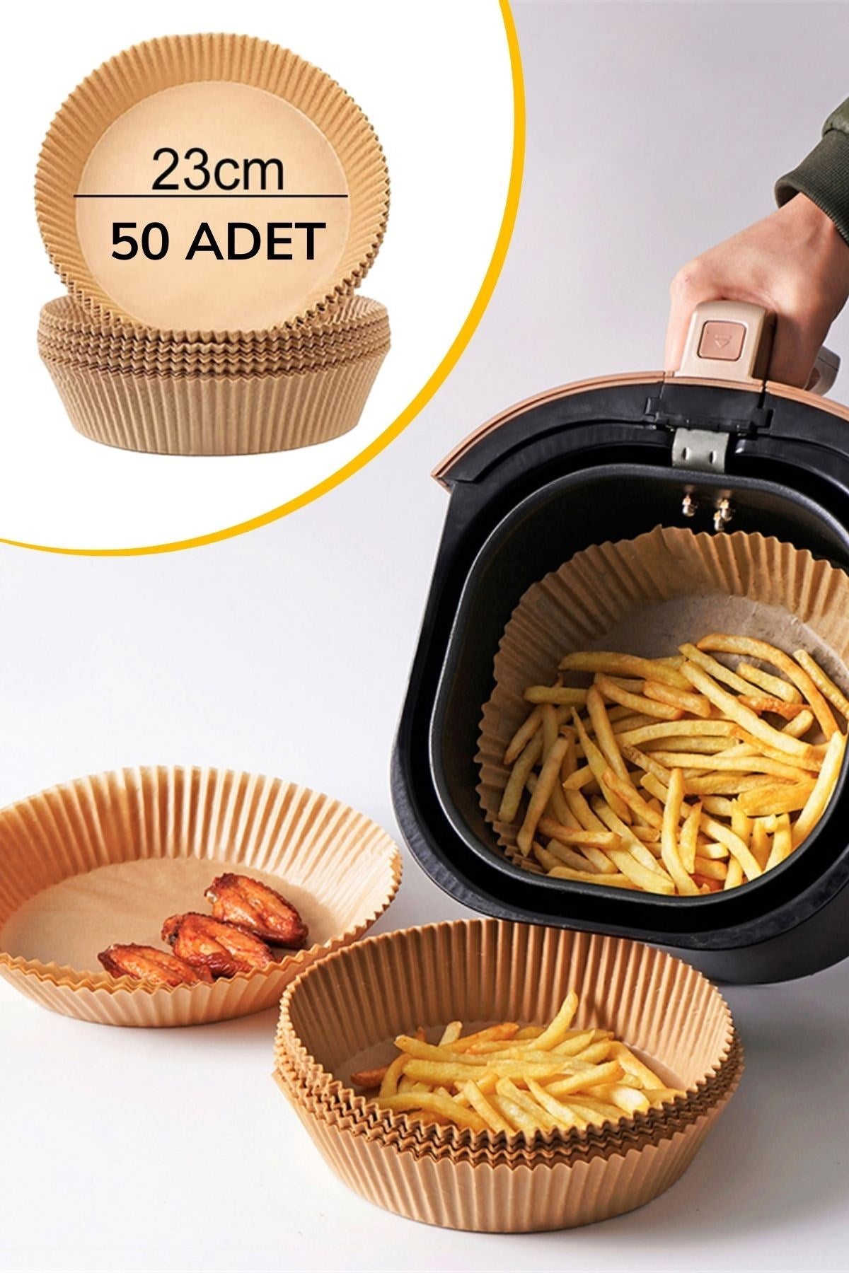 50 Adet Air Fryer Pişirme Kağıdı Tek Kullanımlık 23 Cm Yuvarlak Pişirme Kağıdı XXL PVC li