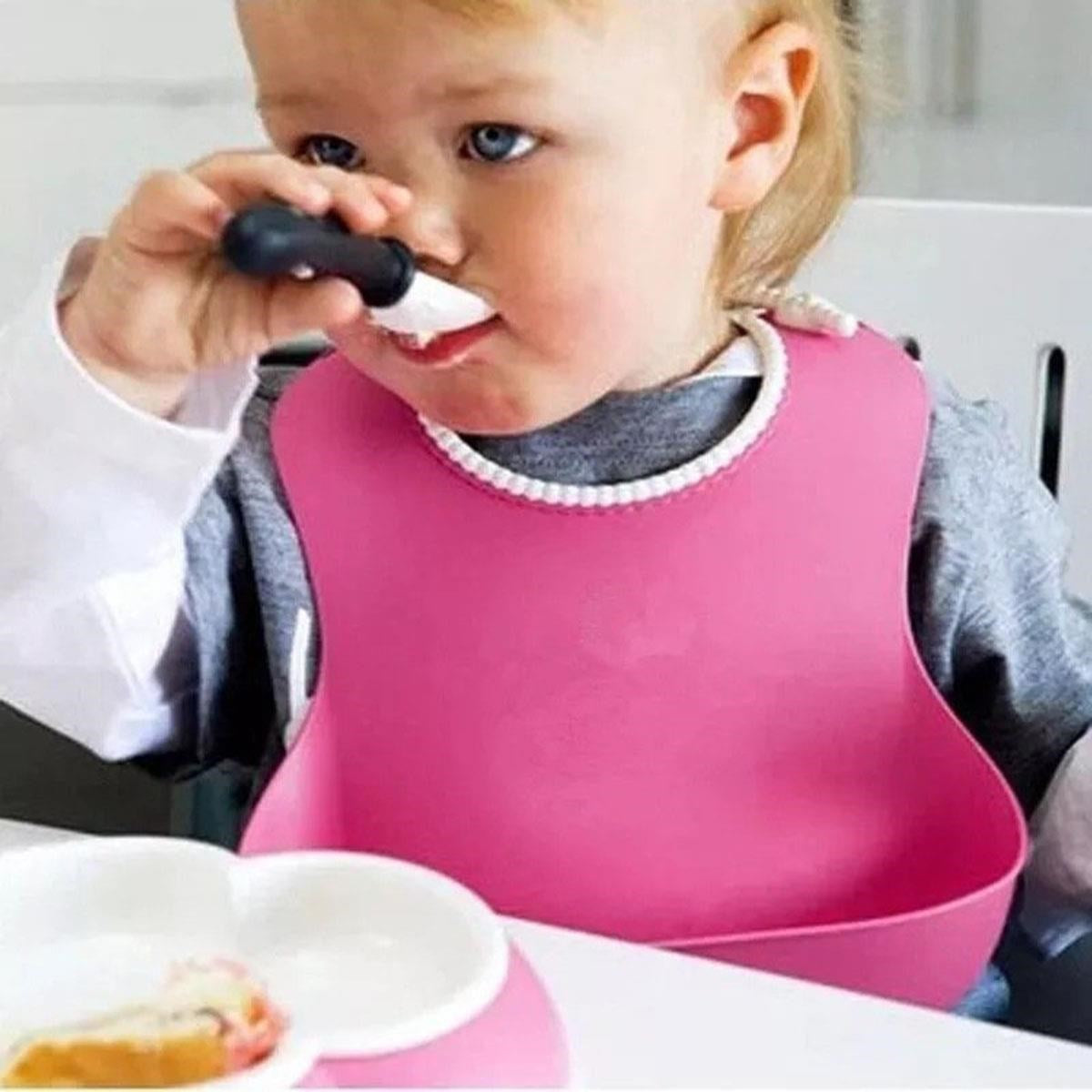 BUFFER Çocuk Bebek Mama Önlüğü Dökülme Engelleyici Bükülebilir Pembe