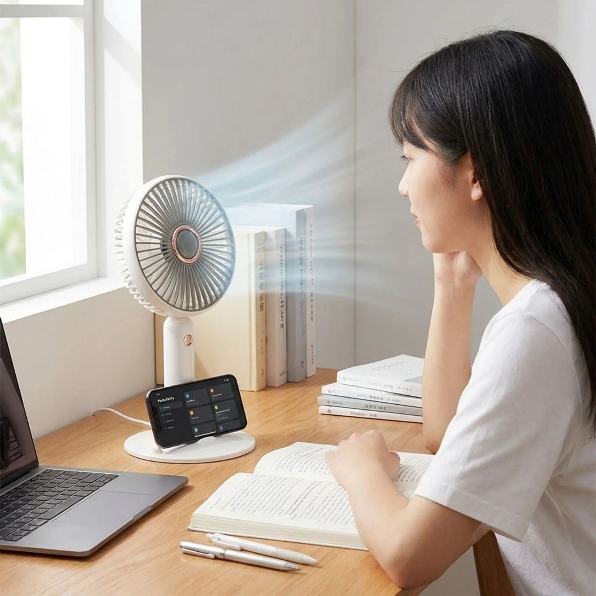 BUFFER 3 Kademeli Masaüstü Fan – Telefon Tutuculu Standlı Taşınabilir Mini Fan ZB161