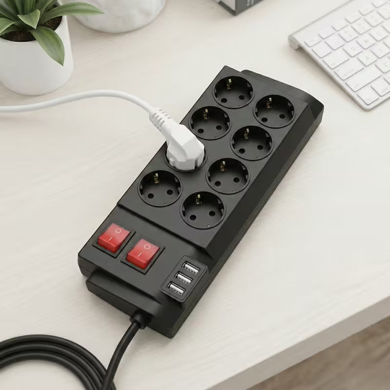 8’li Çoklu Priz + USB & USB-C + 2 Metre Güç Kablosu | Güç Dağıtıcı Elektrik Uzatma Kablosu – Ev / Ofis / Masaüstü